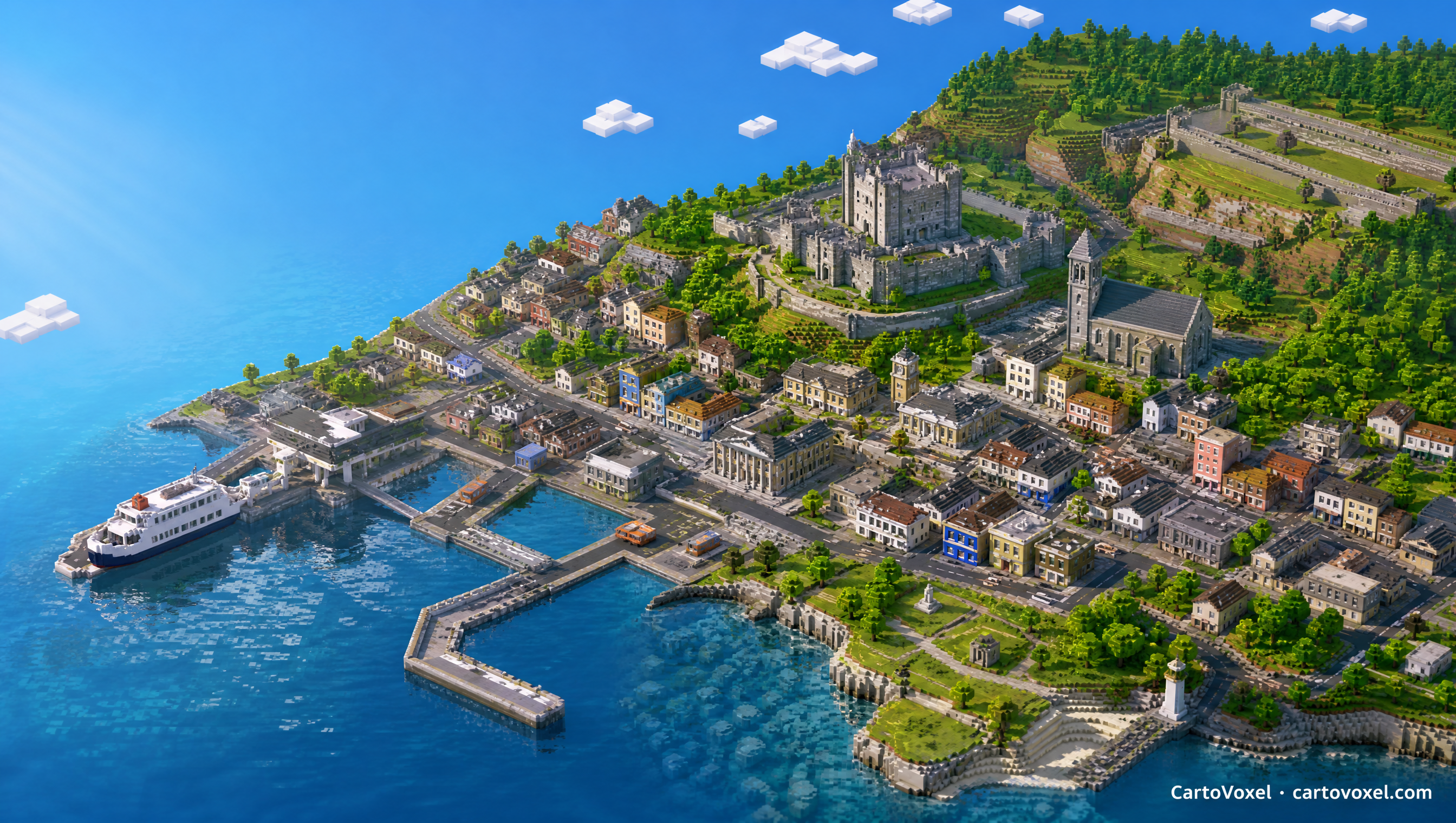 Minecraft world preview of Dover, Tasmania