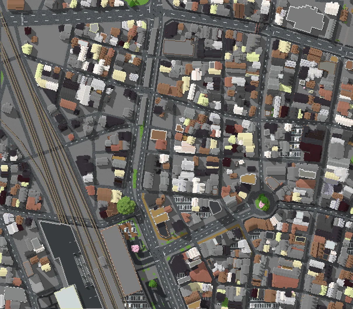 Top-down view of the Ichinomiya Station Minecraft world